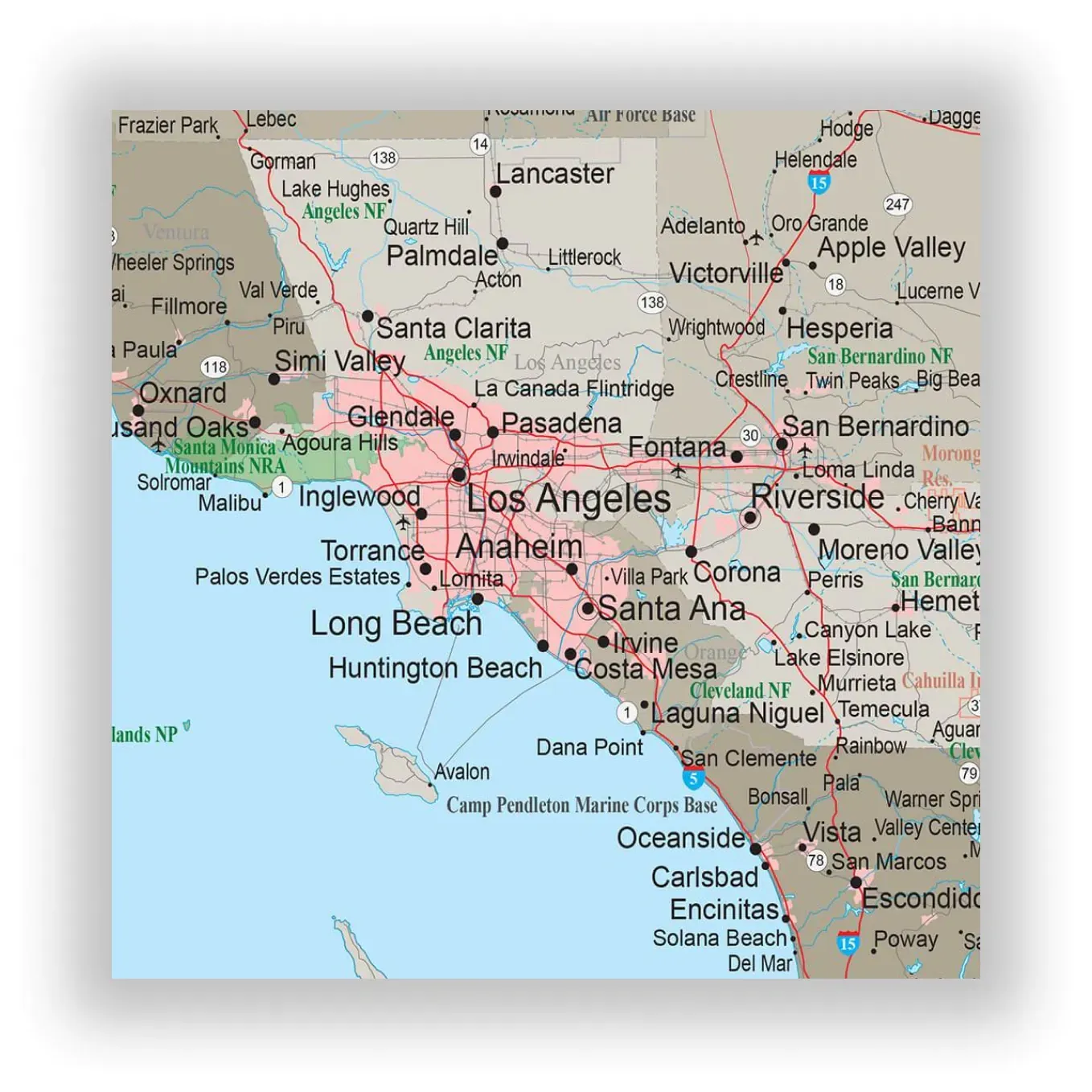 Map of Southern California showing the Los Angeles and Orange County areas served by Aesthetic Wildlife Control